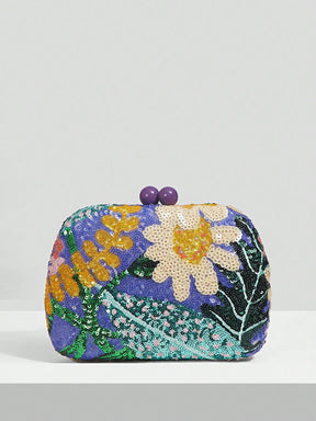 Bolsa Feminina de Mão Clutch Bordada Lilás