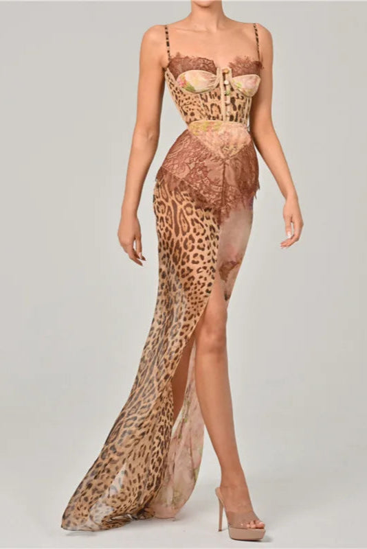 Vestido Longo Patchwork com Estampa Animal Print