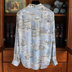 Camisa Feminina Manga Longa Toque de Seda Retrô