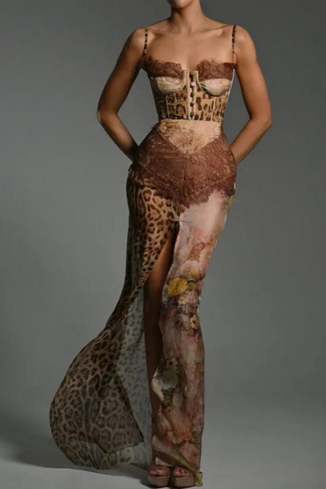Vestido Longo Patchwork com Estampa Animal Print