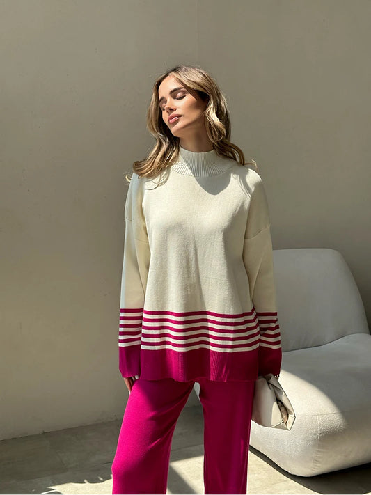 Conjunto Listrado de Malha Barentsburg - Elegância e Conforto para o Inverno