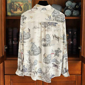 Camisa Feminina Manga Longa Toque de Seda Retrô