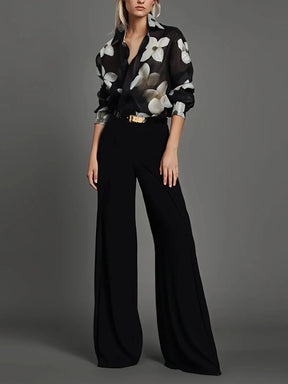Camisa Floral Noir Elegance – Estilo Casual e Sofisticado