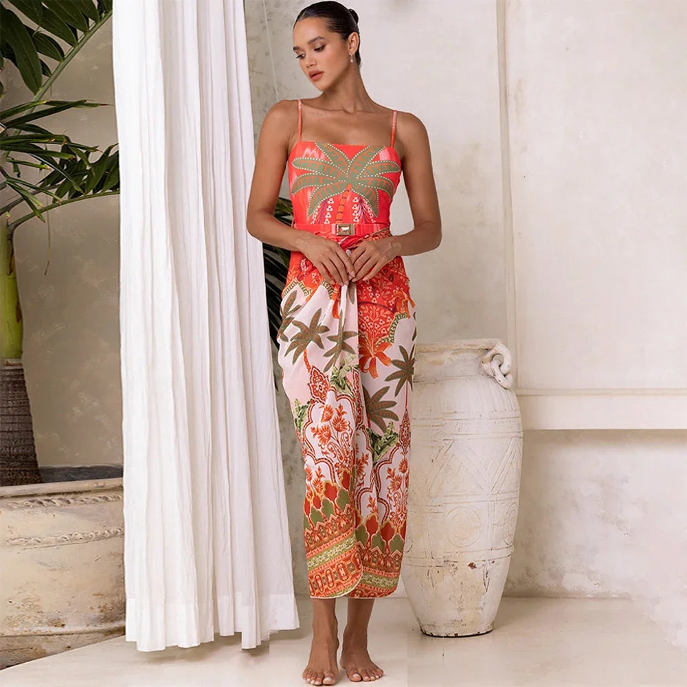 Conjunto de Maiô e Pareô Sofisticado “Verônica” com Estampa Floral Colorida