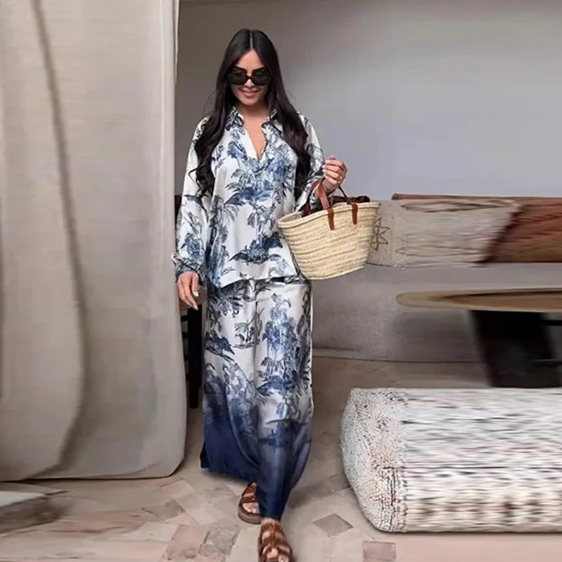 Conjunto de Cetim com Toque de Seda – Estampa Floral Sofisticada