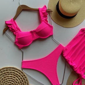 Conjunto Biquini com saída de praia meia taça com bojo