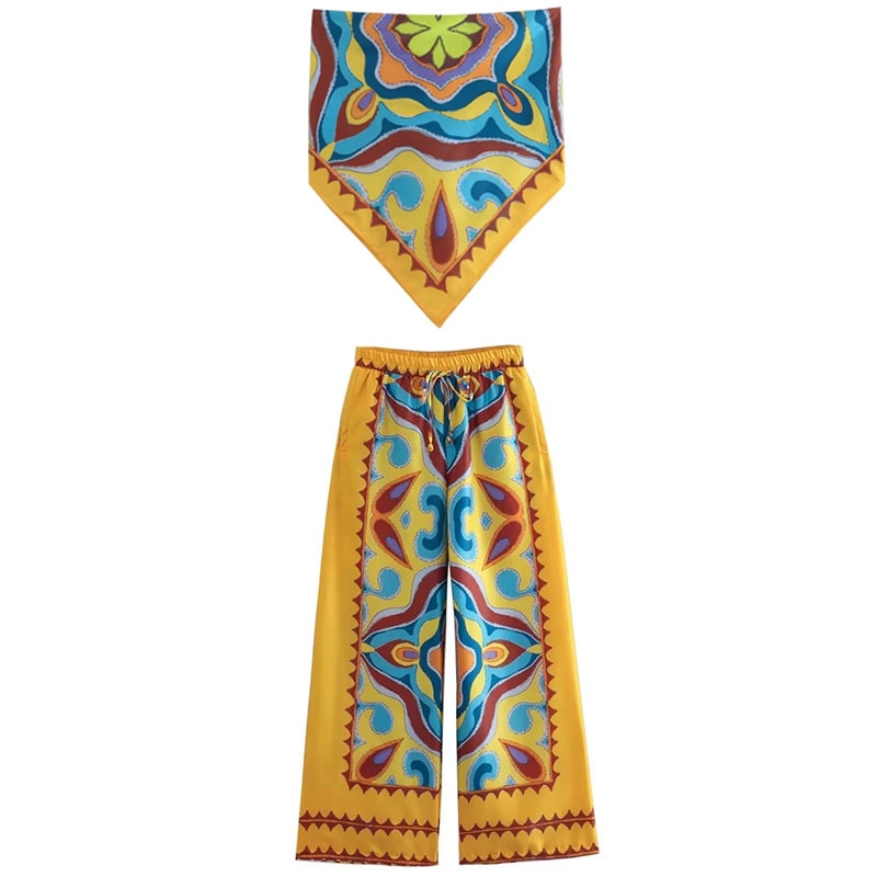 Conjunto Brigitte - Camisa, blusa estilo lenço e calça com elástico