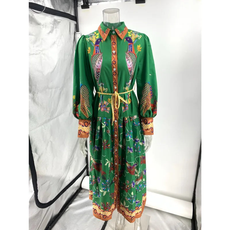 Vestido Longo de Mangas compridas com fechamento frontal por botões Sydney