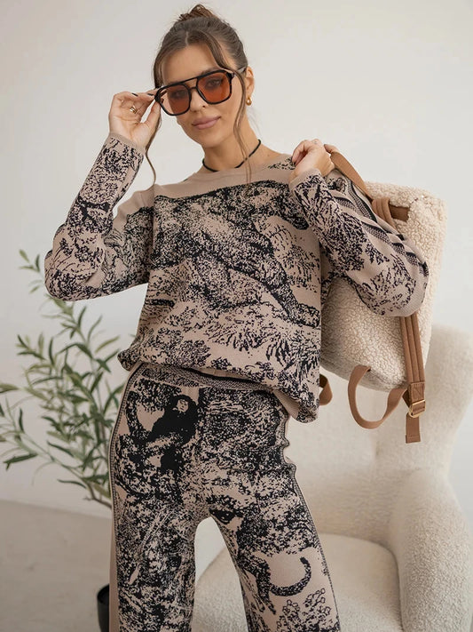 Conjunto Feminino de 2 Peças de Malha Tigre - Magadan