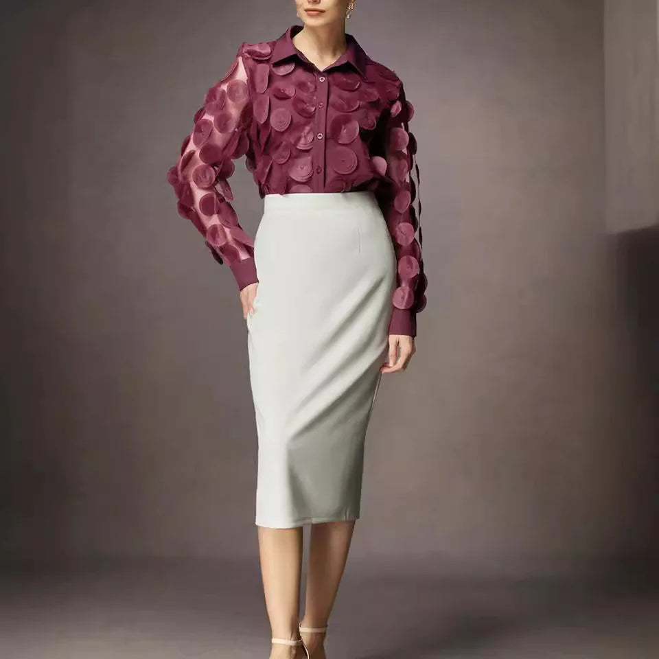 Camisa Elegance Bloom – Com Flores Tridimensionais