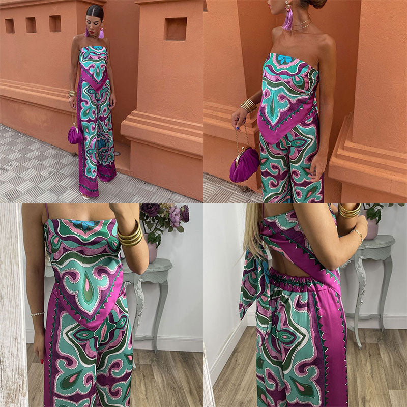 Conjunto Brigitte - Camisa, blusa estilo lenço e calça com elástico