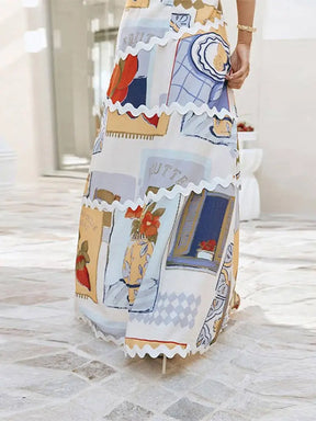 Vestido Longo de patchwork com fenda na perna Sicília
