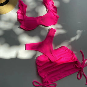 Conjunto Biquini com saída de praia meia taça com bojo