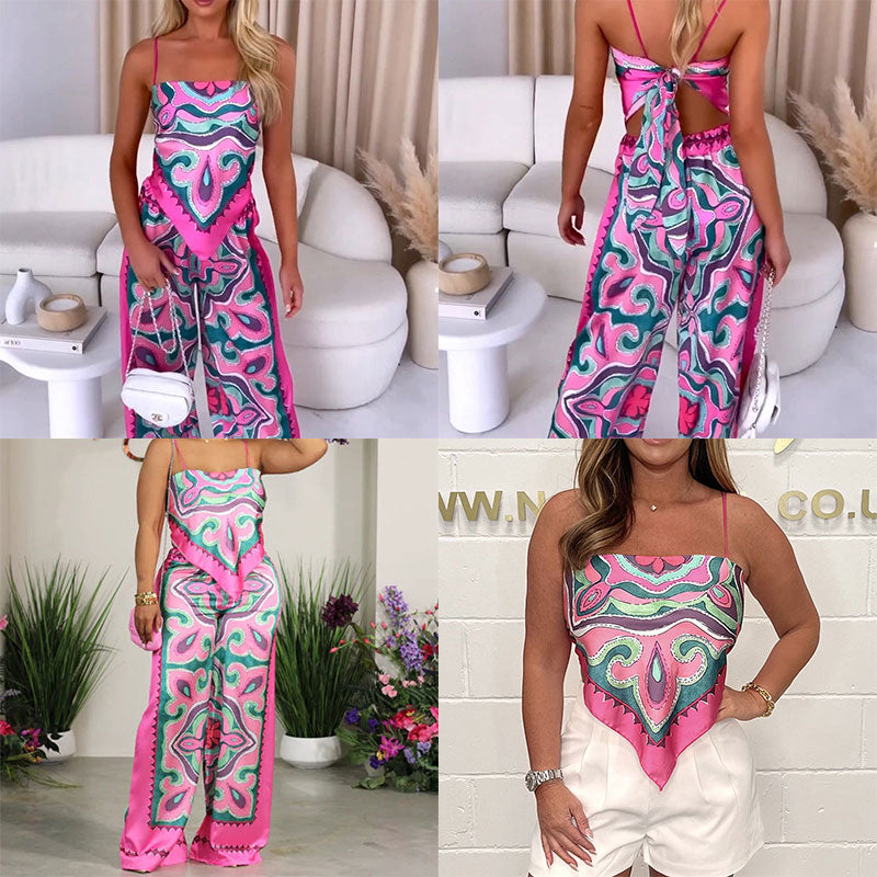 Conjunto Brigitte - Camisa, blusa estilo lenço e calça com elástico