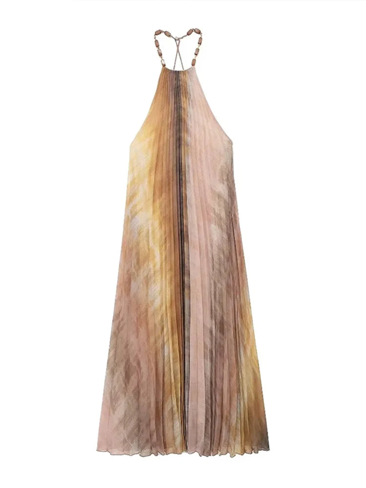 Vestido Longo Plissado Tie-Dye Atenas