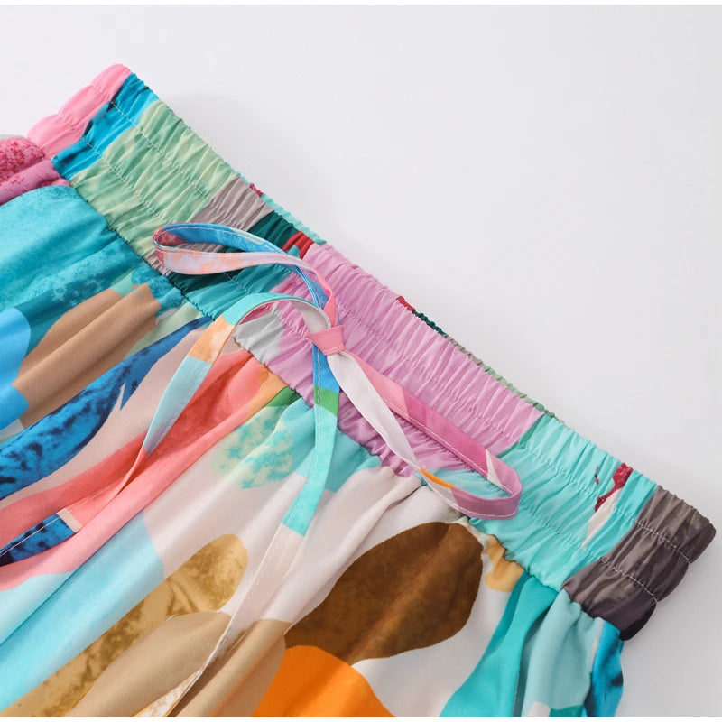 Conjunto Feminino Camisa Longa e Calça de Elástico Colorido Aquarela