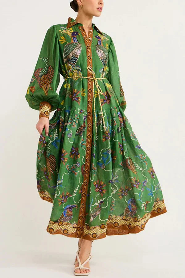 Vestido Longo de Mangas compridas com fechamento frontal por botões Sydney