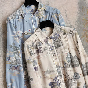 Camisa Feminina Manga Longa Toque de Seda Retrô