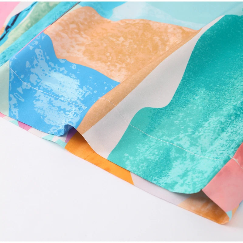 Conjunto Feminino Camisa Longa e Calça de Elástico Colorido Aquarela