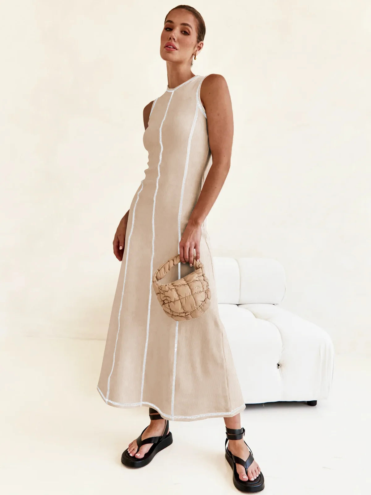 Vestido Midi de Malha Sem Mangas Tanzânia (Pronta Entrega)