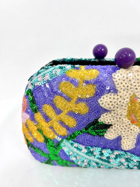 Bolsa Feminina de Mão Clutch Bordada Lilás