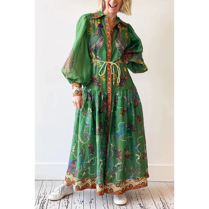 Vestido Longo de Mangas compridas com fechamento frontal por botões Sydney