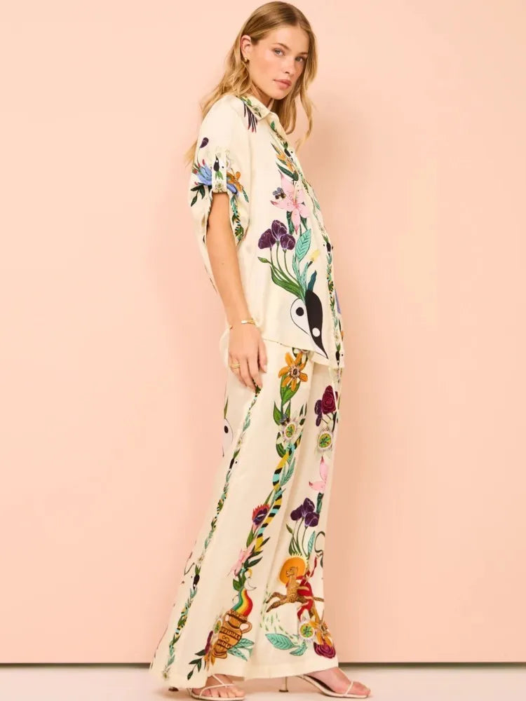 Conjunto Toque de Seda de Camisa Manga Curta e Calça Amsterdam