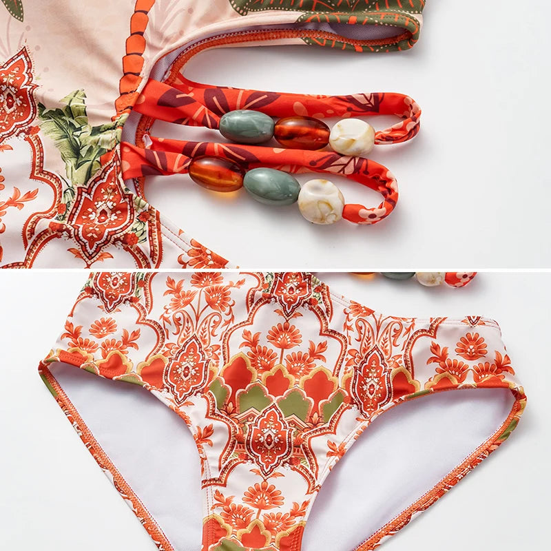 Conjunto de Maiô e Pareô Sofisticado “Verônica” com Estampa Floral Colorida