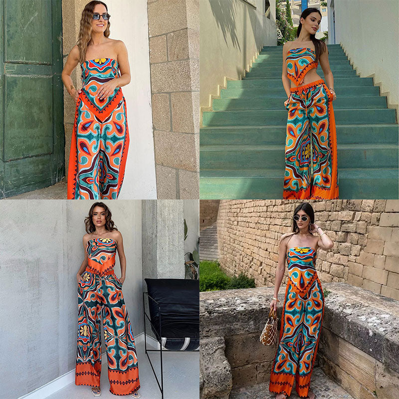 Conjunto Brigitte - Camisa, blusa estilo lenço e calça com elástico