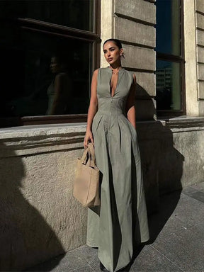 Vestido Maxi Feminino Sem Mangas com Zíper de Cintura Alta Roma (Pronta Entrega)