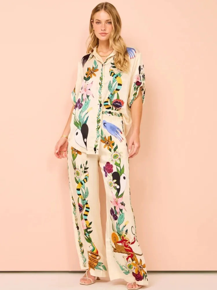 Conjunto Toque de Seda de Camisa Manga Curta e Calça Amsterdam