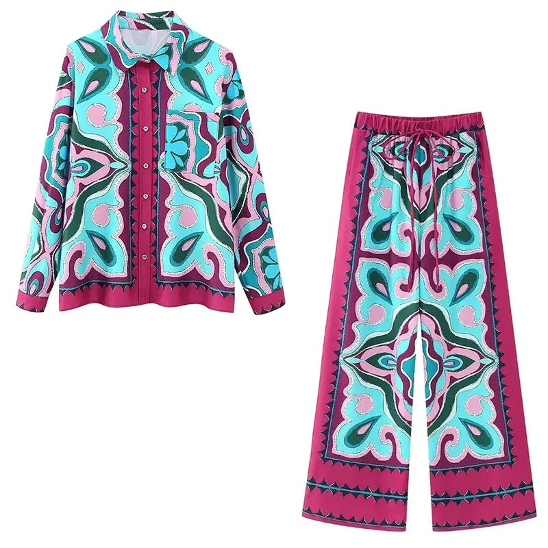 Conjunto Brigitte - Camisa, blusa estilo lenço e calça com elástico