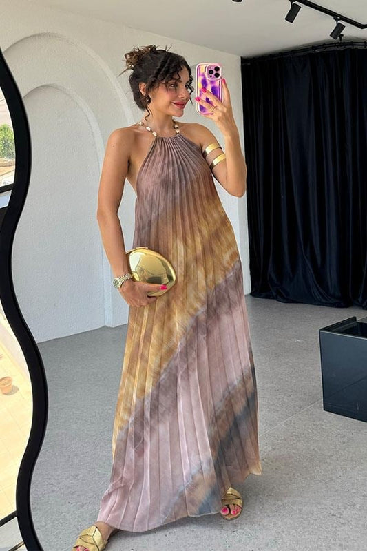 Vestido Longo Plissado Tie-Dye Atenas