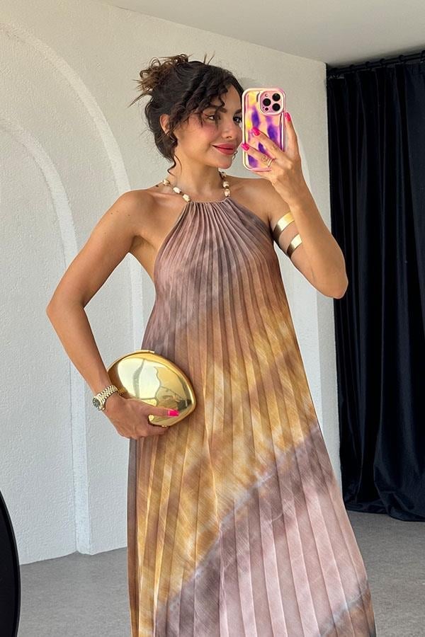 Vestido Longo Plissado Tie-Dye Atenas