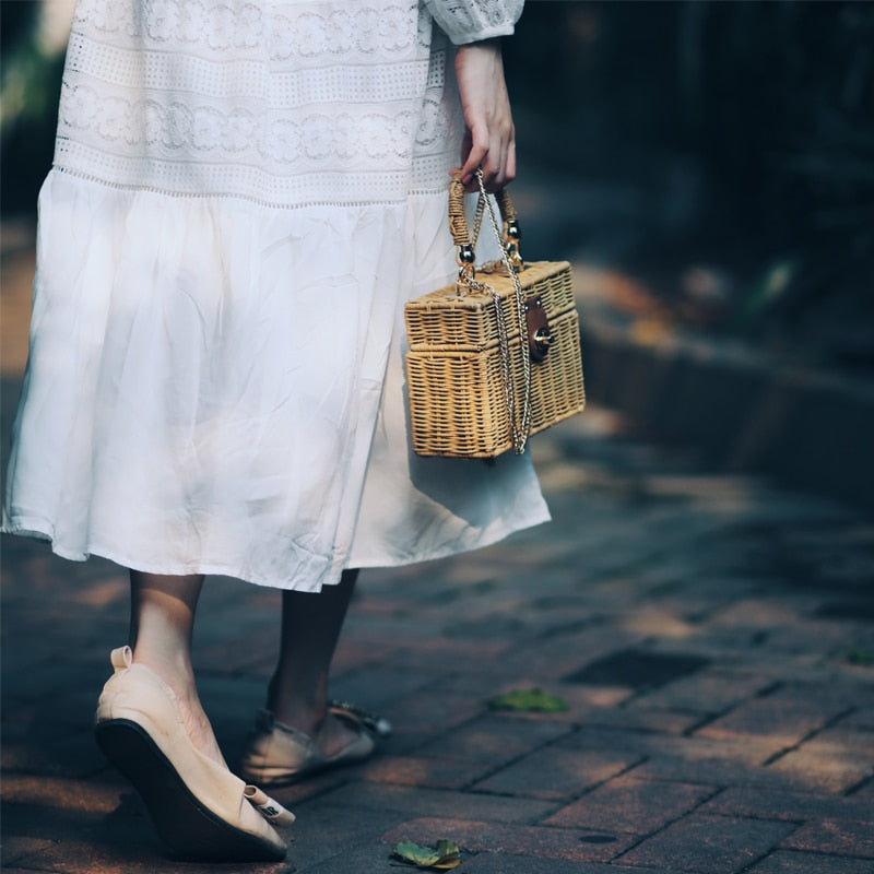 Bolsa de mão e ombro rattan Baú