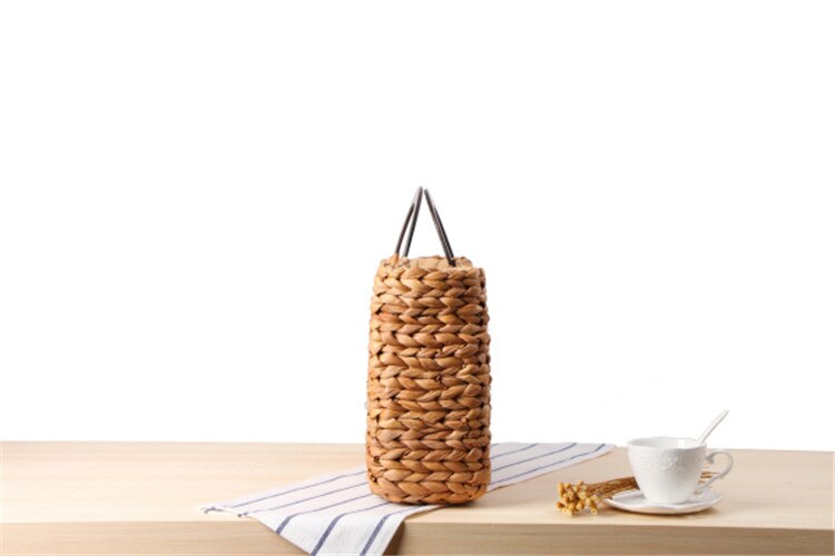 Bolsa de praia forrada com alça de madeira - 41x19x12cm