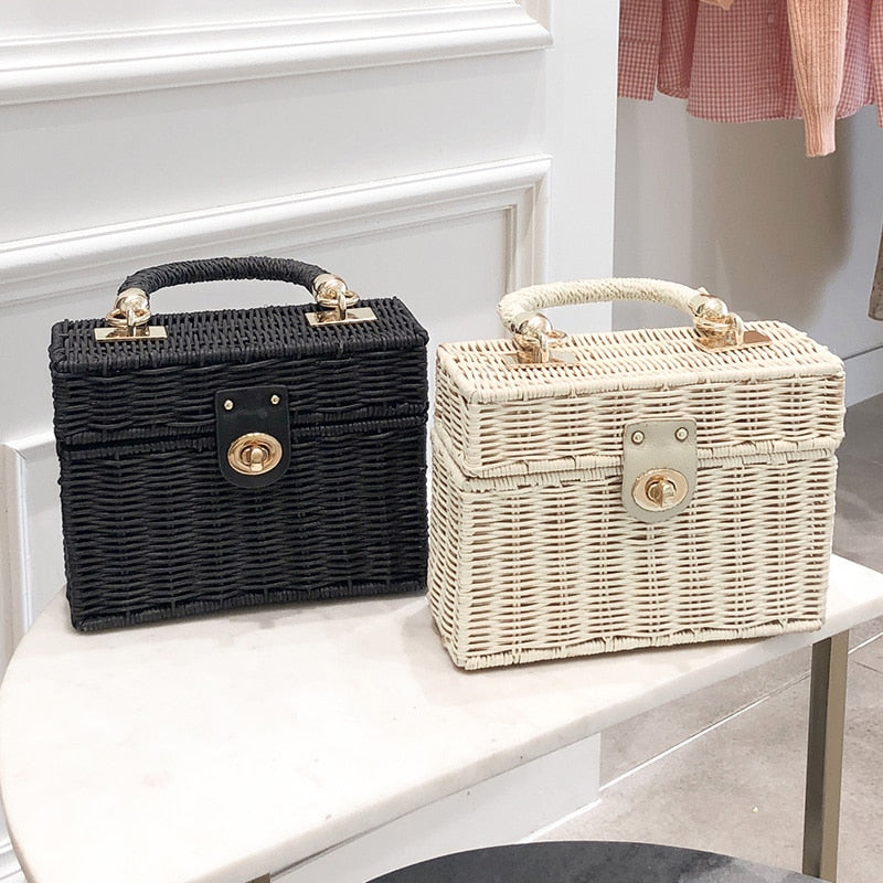 Bolsa de mão e ombro rattan Baú