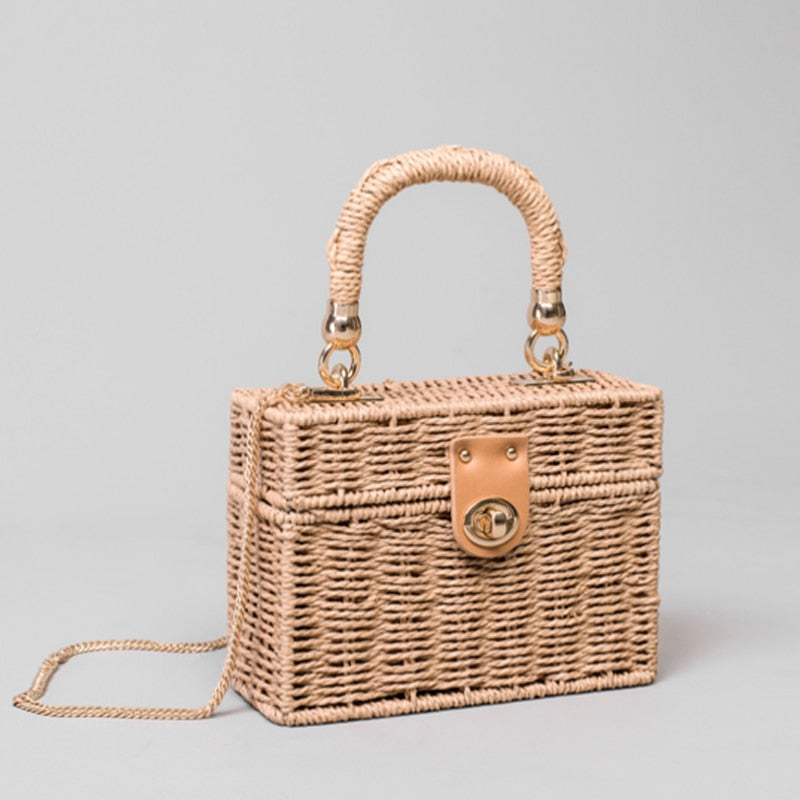 Bolsa de mão e ombro rattan Baú