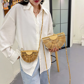 Bolsa de bambu semicírculo