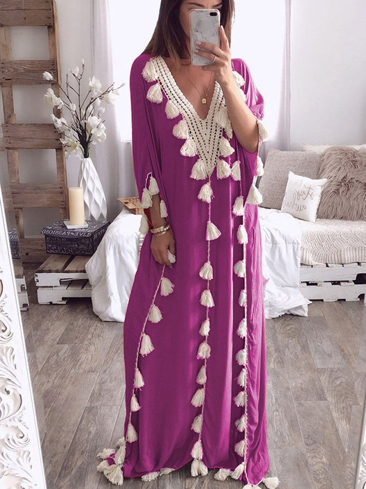 Saída de Praia Vanessa - Algodão e Rayon com Detalhes em Tassel