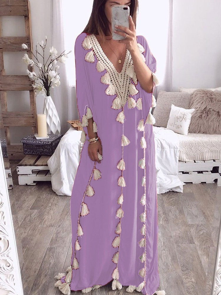 Saída de Praia Vanessa - Algodão e Rayon com Detalhes em Tassel