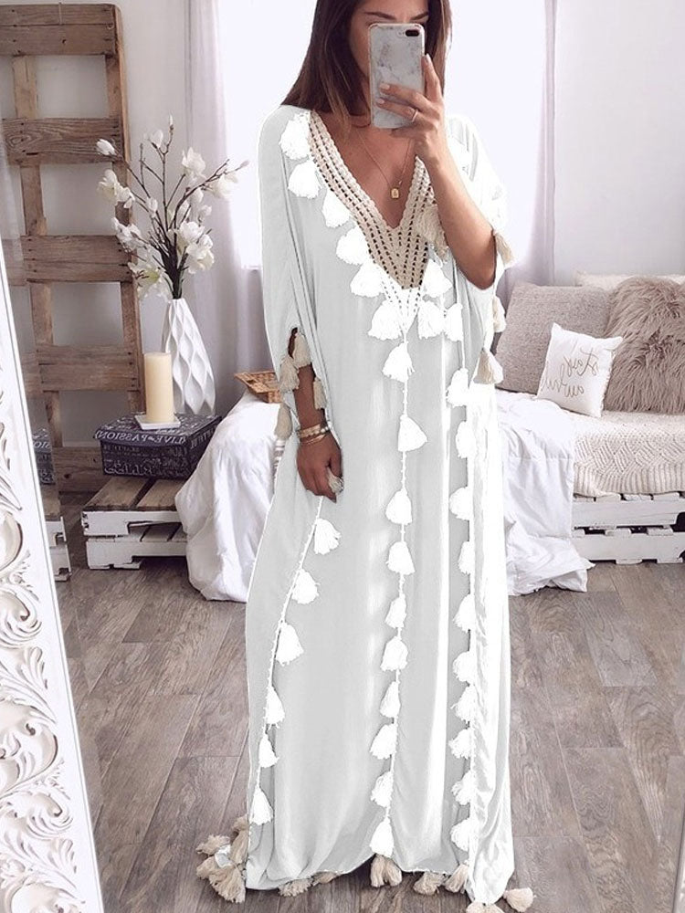 Saída de Praia Vanessa - Algodão e Rayon com Detalhes em Tassel