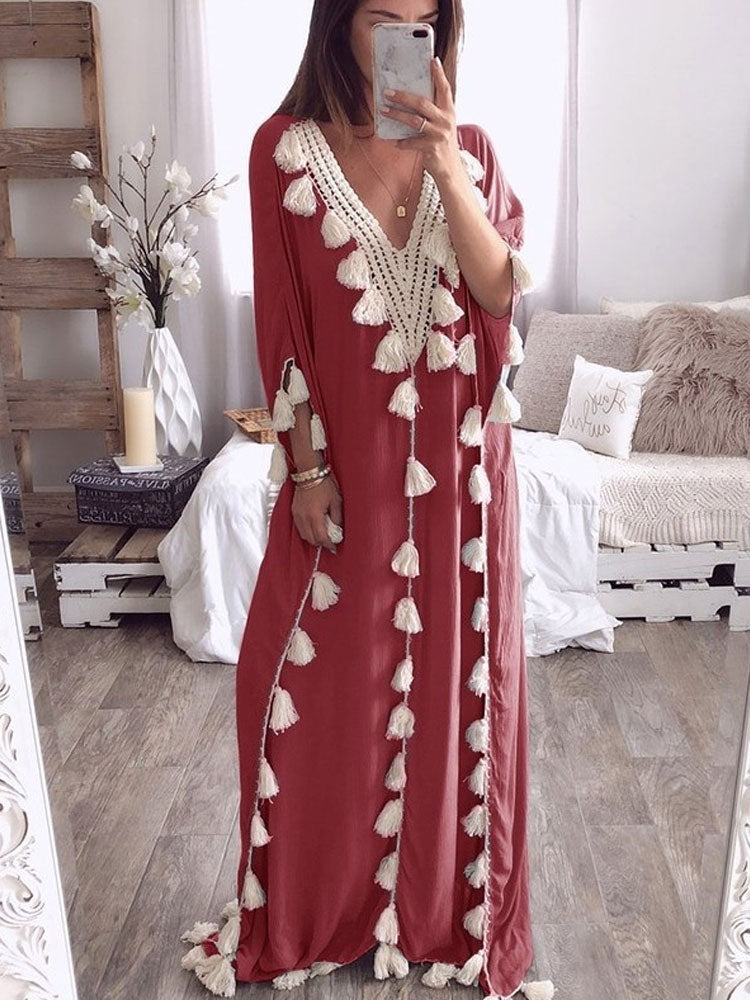 Saída de Praia Vanessa - Algodão e Rayon com Detalhes em Tassel