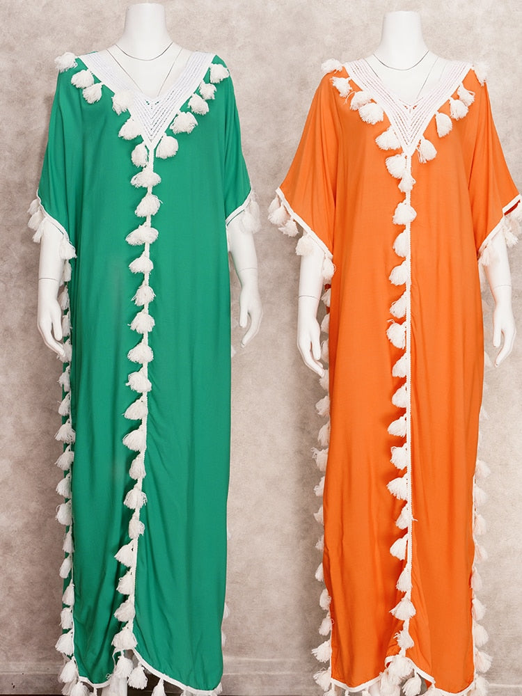 Saída de Praia Vanessa - Algodão e Rayon com Detalhes em Tassel