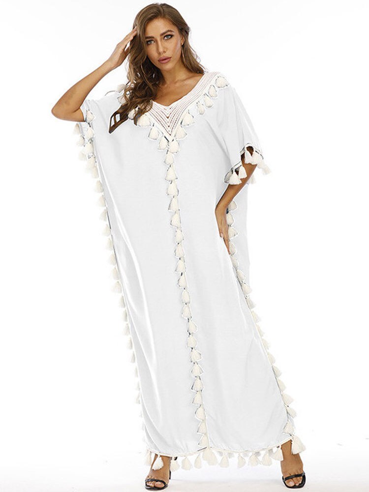 Saída de Praia Vanessa - Algodão e Rayon com Detalhes em Tassel