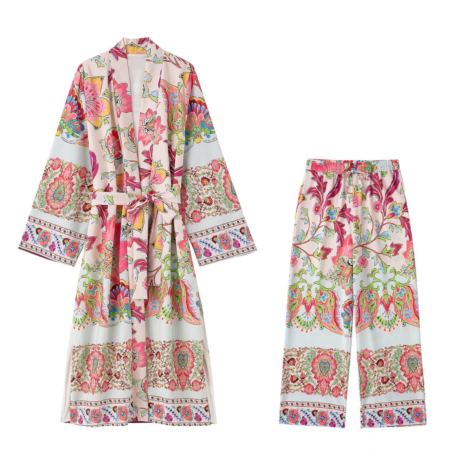Conjunto Heloísa - Kimono longo e calça com elástico